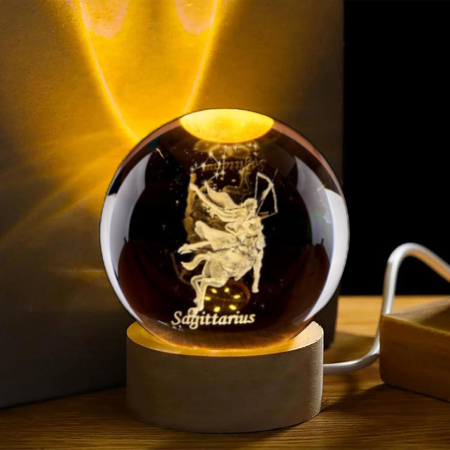 Paper Weight Crystal - ลูกบอลคริสตัล 3 มิติ รูปทรงราศีธนู พร้อมฐานไม้ไฟ ลูกบอลแก้วรูปทรงกลมประดับตกแต่ง