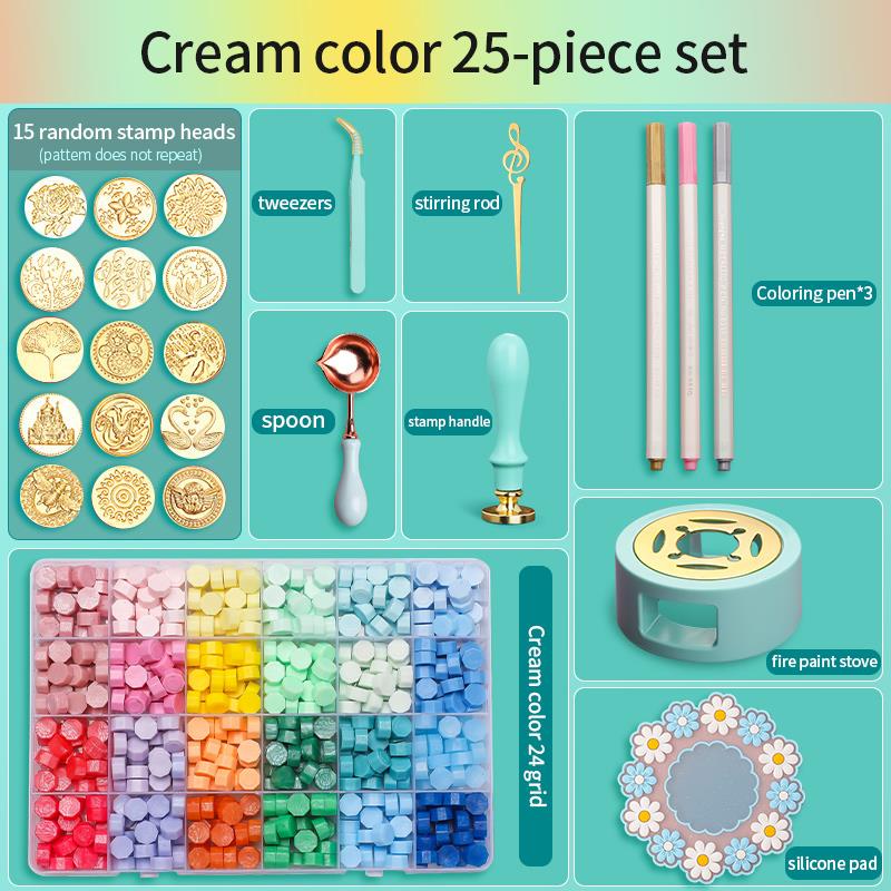 Wax Seal Stamp Set - ชุดตราประทับขี้ผึ้งเคลือบเงา ชุดอุปกรณ์ทำตราประทับขี้ผึ้ง DIY สำหรับงานฝีมือ สมุดภาพ งานแต่งงาน