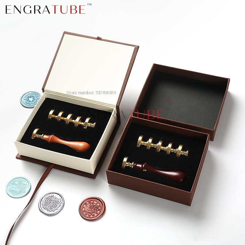 Wax Seal Stamp Set - 6 ทองแดง WAX Seal แสตมป์หัวชุดประณีตของขวัญวันเกิดกล่อง DIY