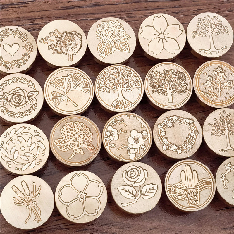 Wax Seal Stamp Set - ขี้ผึ้งตราประทับหัวแสตมป์ดอกไม้ตราประทับขี้ผึ้งแสตมป์พืชใบพวงมาลัยต้นไม้ชีวิตหัวแสตมป์ทองแดง