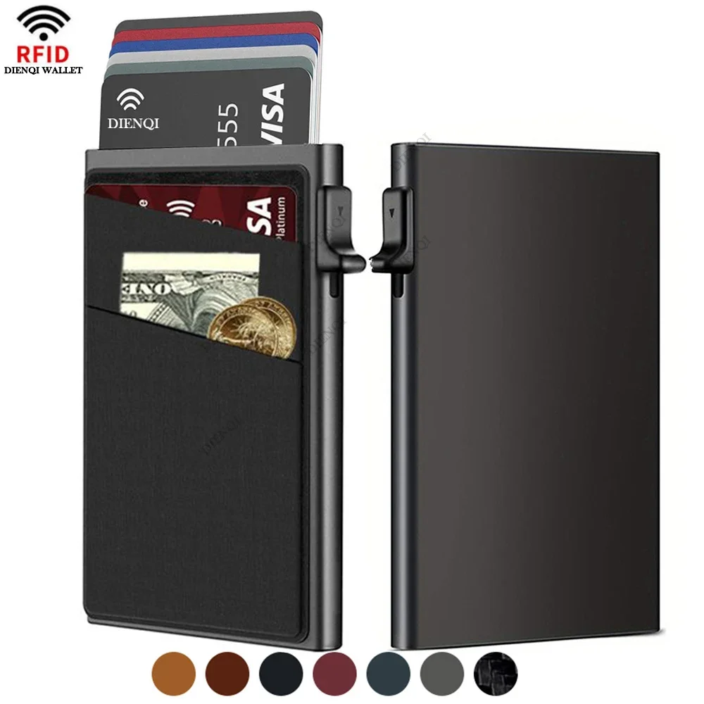 Index Card Holder - RFID ธุรกิจผู้ถือบัตรเครดิตกระเป๋าสตางค์ผู้ชายบางบางโลหะผู้ถือบัตรกรณีป้องกันการโจรกรรมธนาคารเยี่ยมชมกระเป๋าเก็บบัตรปอร์เต้-คาร์เต้