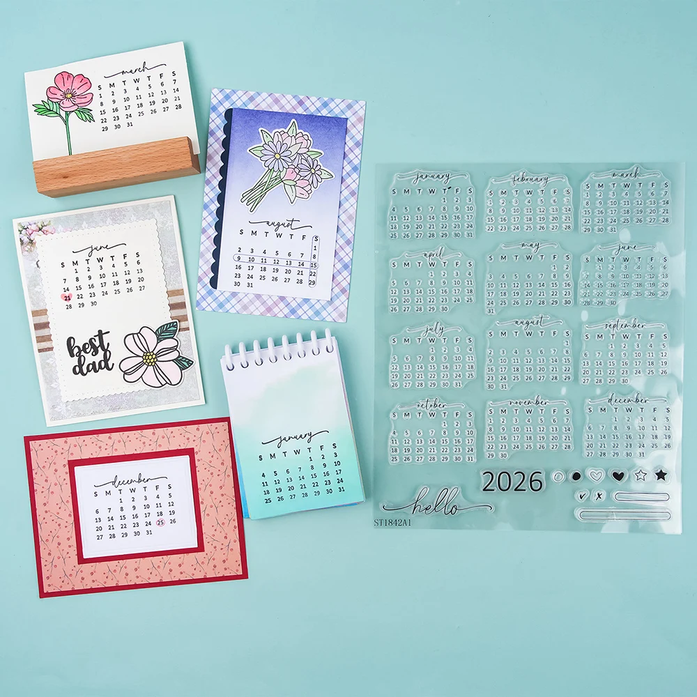 Rubber Date Stamp - แสตมป์ซิลิโคนใส ปี 2026 วันที่ วันในสัปดาห์ นาฬิกา