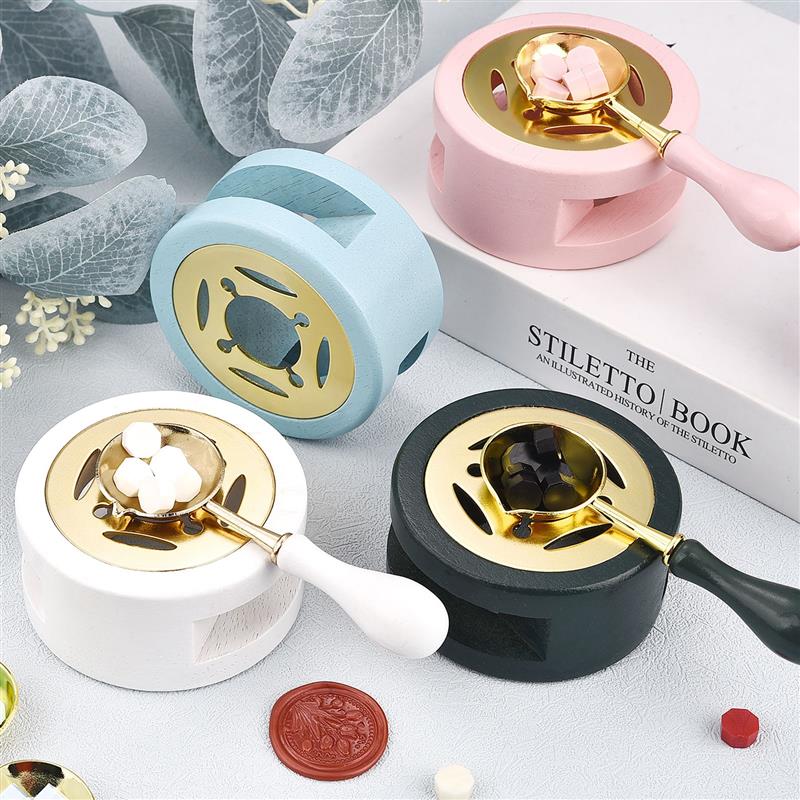 Wax Seal Stamp Set - แสตมป์ชุด Lacquer เตา Wax Seal ช้อนไม้ยางพาราละลายเทียนลูกปัดหม้อ